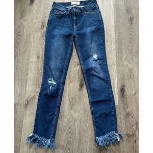 Free People Jeans Women's 26 Blu Great Heights Fringe Fray Hem Skinny Distress